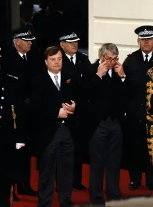 Ken Clarke Prints: John Major seen here wiping his eyes with Kenneth Clarke at Victoria Station