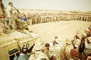 Saudi Arabia Prints: John Major speaking to British troops in Saudi Arabia as they prepare for the Gulf War