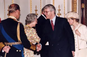 Elizabeth Ii Prints: John Major and wife Norma meeting the Queen and Prince Philip at Buckingham Palace