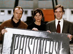 John McCarthy former hostage with Phil Collins and Julie Christie at launch of new tv