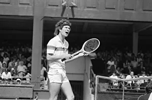 John McEnroe arguing with the umpire on the first day of Wimbledon 1981