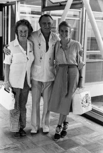 John Mills and his wife Mary at Heathrow to see their daughter Juliet off to New York