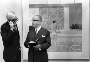 Exhibitions Prints: John Moores Liverpool Exhibition 6. Mr. John Moores admiring the 1st prize winner
