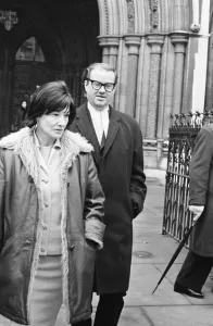 00086 Prints: John Mortimer and wife seen here leaving the High Court in central London during the Fuld
