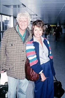 Images Dated 17th January 1983: John Pertwee actor and wife Ingeborg at airport January 1983 Dbase MSI