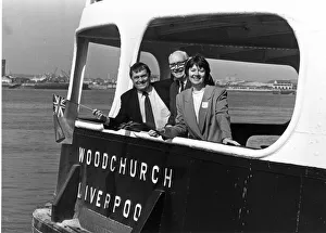 John Prescott, Jimmy Knapp and Joan Wally on board the Woodchurch Ferry