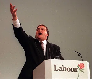 Hand Prints: John Prescott MP Deputy Leader Labour Party during his keynote speech at the conference