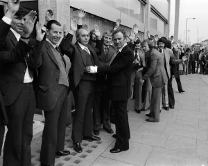 John Thaw March 1976 (Foreground) And Dennis Waterman Frisk Fifty six men outside