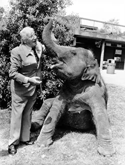 Johnny Morris TV Presenter of Animal Programmes with Layang the Elephant at an Animal