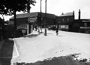 Bridge Prints: Johnsons Wax factory and office looking over original canal bridge in West Drayton