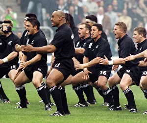 World Prints: Jonah Lomu of New Zealand leads the Haka Oct 1999 prior to their match against
