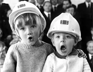 Jonathan Allen, aged 3 and four year old William Walker join in with the Blaenavon Male