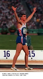 Jonathan Edwards during the triple jump in the Olympic Games in Atlanta where he won