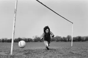 Goalkeeper Prints: Josie Costello, 37 years old, who has been chosen as goalkeeper for her local ladies