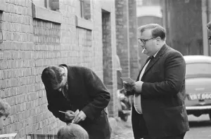 00268 Prints: Journalists take notes as Beatles fans queue for tickets in Newcastle Upon Tyne