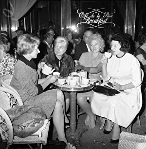 France Prints: Joy Miller, wife British singer and actor Gary Miller seen here drinking tea in cafe