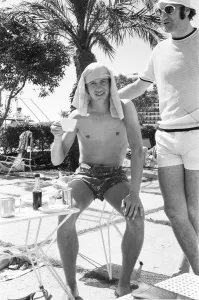 00437 Prints: Jubilant Derby County players on holiday in Majorca after receiving news they had won