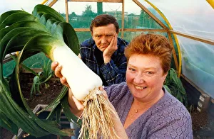 Leeks Prints: A jubilant Patricia Hall with husband Tom at their Blyth allotment