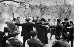 Jubilant villagers dance around 152-year-old Shrin-baba Gasanov after his election