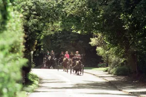 01072 Prints: Judges in horse-drawn carriages view the village of Hartlebury, Worcestershire