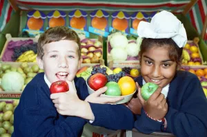 Apples Prints: Juicy subject... Deighton High pupils Thomas Hudson and Ajit Singh sample the goods
