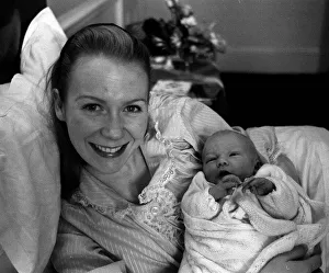 Juliet Mills pictured in hospital after the birth with her baby son Sean Ryan