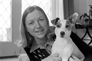 Show jumper Marion Mould with her pet dog. January 1975 75-00377-002