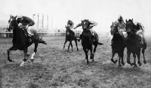 Just Bodkin ridden by Geoff Littlwood (left) winning the Killingworth Stakes at Gosforth