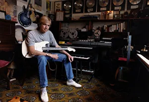 Recording Studio Prints: Justin Hayward lead singer of Moody Blues sits in his private recording studio at his