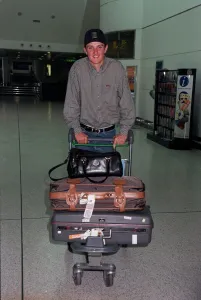 Justin Rose Golf September 1998 Schoolboy golf champion arriving at Heathrow