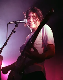 Justine Frischmann pop singer guitarist with group Elastica on stage King Tuts 1996