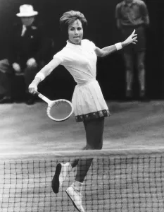 Karen Susman in action during ladies singles final 1962 against Ann Haydon Jones which
