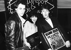Kate Bush with fellow pop singers Bob Geldof and Paul McCartney at The British Rock