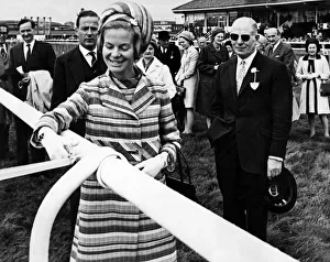 Katharine, Duchess of Kent cuts the tape to open officially Teesside Park Racecourse