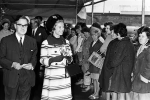 Katharine, Duchess of Kent visits the Courtaulds factory in Wolverhampton