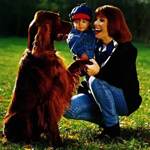 Kay Burley TV Presenter with her son Alexander and pet dog Irish Setter Fred