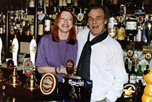 Keith Floyd Television Chef behind the bar at The Maltsters Arms near Totnes Devon
