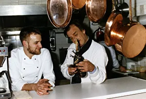 Keith Floyd TV chef cook and presenter stands in the kitchens of The Maltsters Arms near