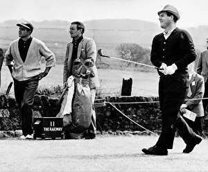 Kel Nagle watches his shot as does Spaniard Sebastian Miguel at the British Golf Open