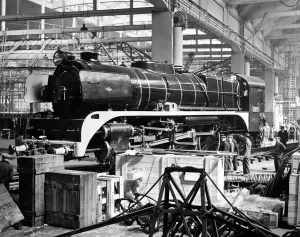 Kelvin Hall April 1951 Festival Exhibition of Industrial Power showing locomotive