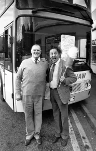 Feather Duster Prints: Ken Dodd drops in at Coventrys Pool Meadow bus station to visit coach operator Harry