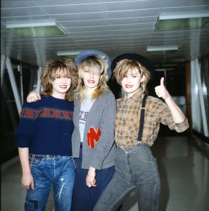Keren Woodward, Sarah Dallin and Siobhan Fahey of Bananarama at Heathrow Airport to go to