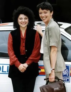 Kerry Peers with Fuzzy Hair and Mary Jo randle on the set of the Television series
