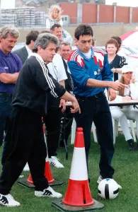 Kevin Keegan in action with the Young Hotshots competitors at the Eurofest Village during