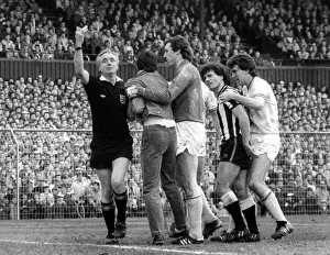 Kevin Keegan argues with a fan that has run on the pitch at St James Park 15 April 1984