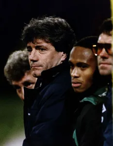Kevin Keegan manager for Newcastle United watches the game form the dug out