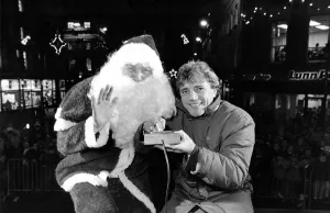 Lights Prints: Kevin Keegan with Santa Claus turning on Newcastles Christmas lights in November
