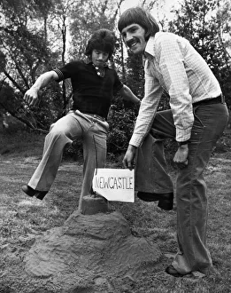 Kevin Keegan and Steve Heighway demolish a Newcastle United sandcastle ahead of their FA