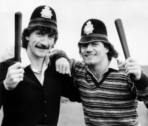 Kevin Keegan and Terry McDermott of Newcastle United with police truncheons