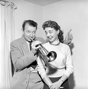 Kim Pearson seen here with jazz trumpet player Humphrey Lyttleton. 1956 A518-005